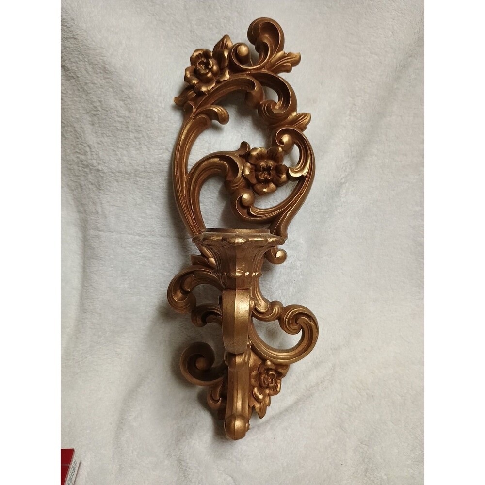 Homco Vintage Gold Wall Sconce Plastic Hollywood Regency Kitsch MCM #4118
